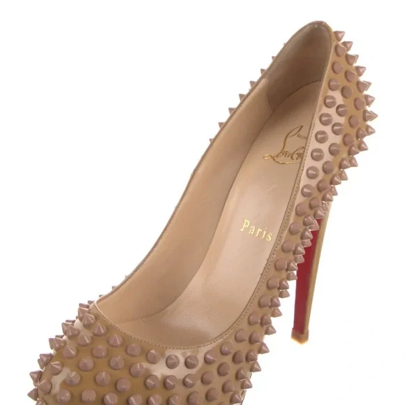 Christian Louboutin Tan Spiked Heels - Picture 5 of 7